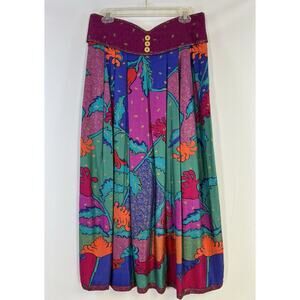 JEANNE MARC Maxi Skirt Vintage Purple Pink Teal Abstract size 12/14 Medium USA